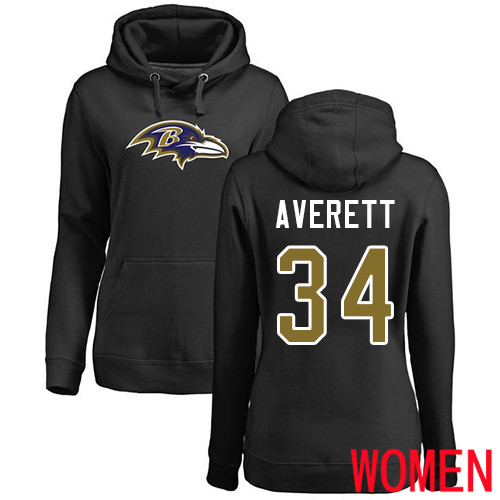 Baltimore Ravens Black Women Anthony Averett Name and Number Logo NFL Football #34 Pullover Hoodie Sweatshirt